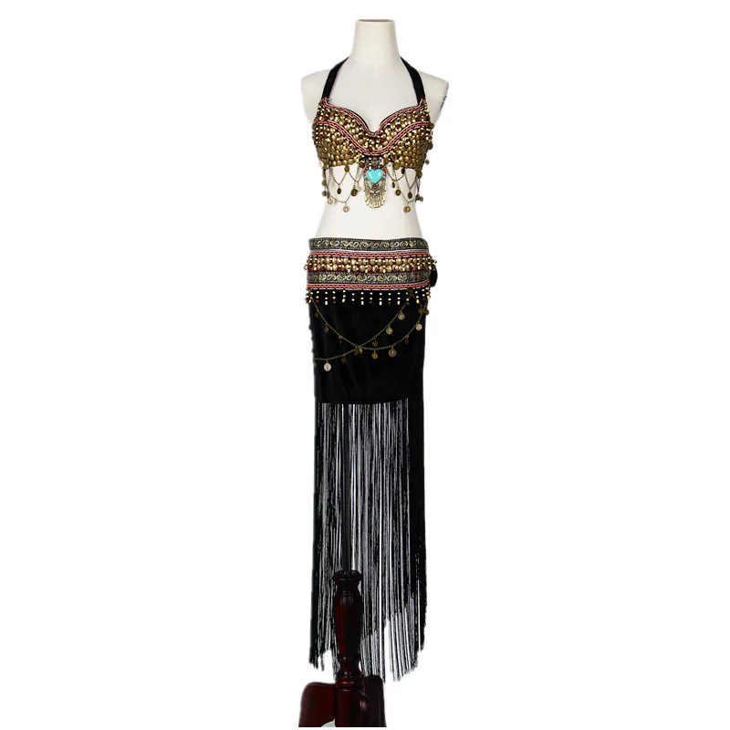 Women Dancewear Size S-XL Outfit 2 pieces Bra and Hip Scarf Overskirt Tribal Belly Dance Costume Set