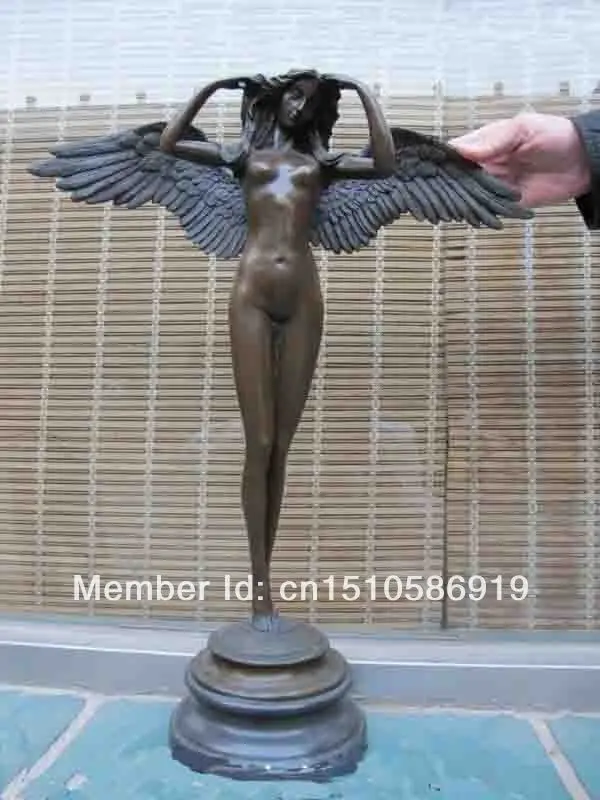 Huge Signed pure Bronze ART Nude wing ANGEL statue