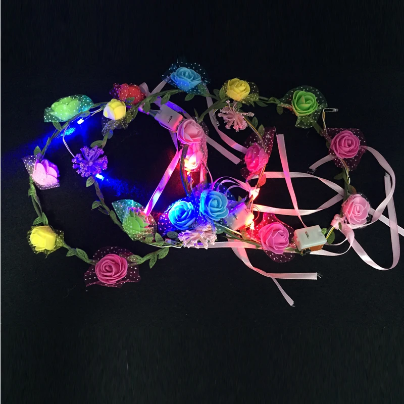 

2018 100pcs/lot Headwear Led Flashing Boho Bohemian Flower Garland Bride Girls Wreath Wedding Party Floral Headband Headdress