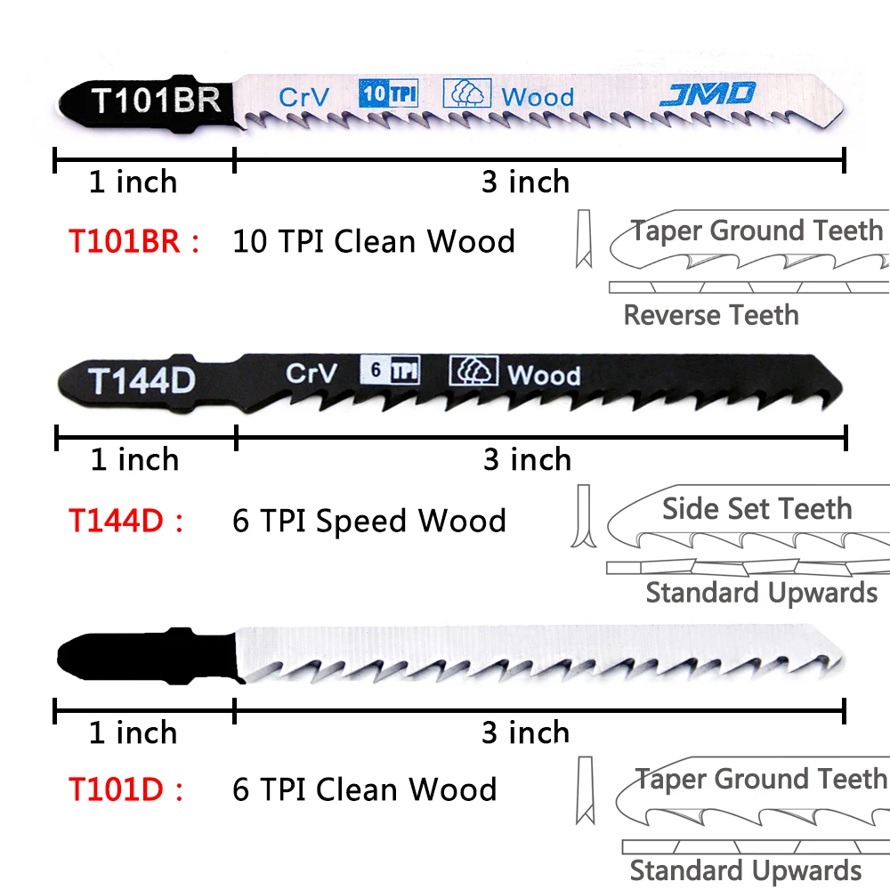 POLIWELL 30 piezas T101D T101BR T144D juego de cuchillas de sierra para carpintería t-shank Cr-V hoja de sierra para bricolaje de corte de madera rápido y limpio