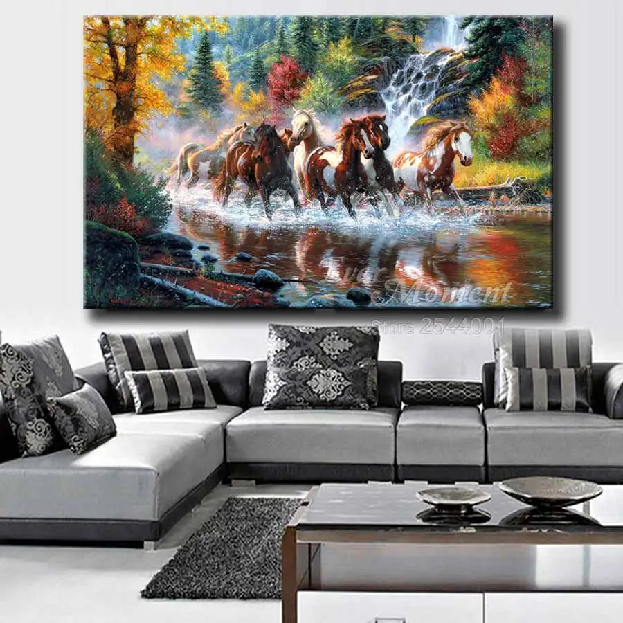 Ever Moment round diamond painting waterfall horse cross stitch diamond embroidery wall painting animal for living room ASF797