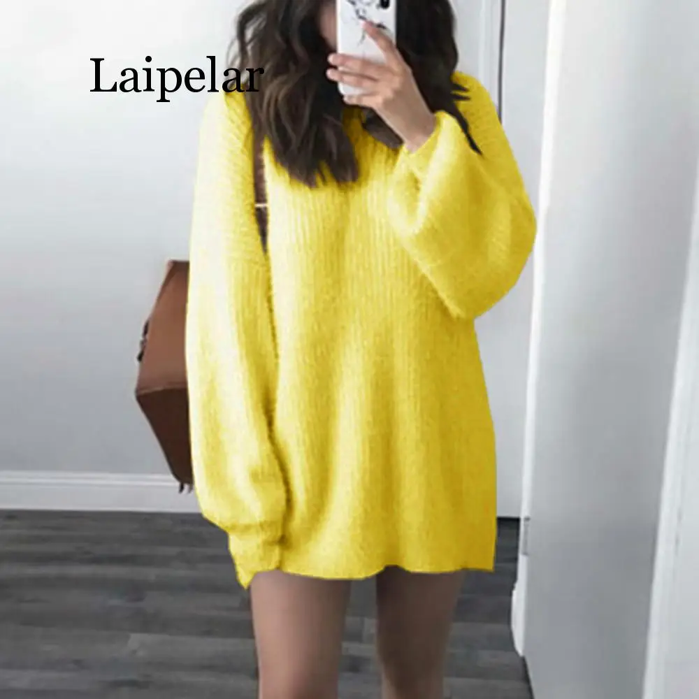 Winter Sweater Women Round O-Neck Loose Knitted Warm Pullover Knit Sweater Large Size Loose Long Sleeves Women Tops Bottom