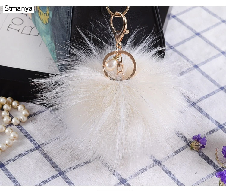 Faux Fur Pom pom ball Key Chain Imitation Raccoon fur Pendants Keychain Fashion Car Key Ring Lovely Bag Charms Accessories K1674