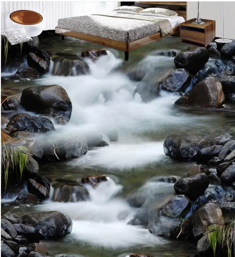 3D rivers living room bathroom floor tiles PVC waterproof floor Custom Photo self-adhesive 3D floor