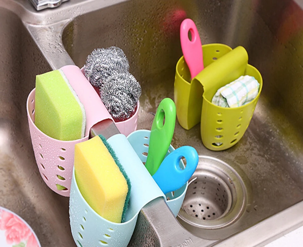 250pcs/lot Fast shipping Kitchen Sink Sponge Holder Bathroom Soap Hanging Shelving Rack Drain Faucet Storage Pail Shelves