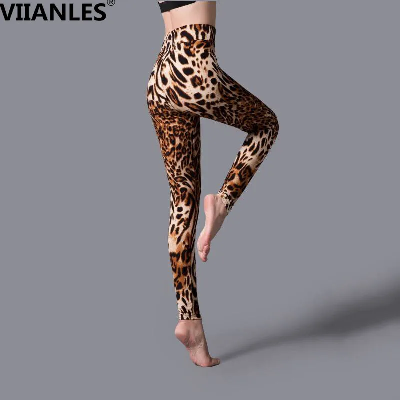 VIIANLES Fitness Leggins Women Leopard Printed High Waist Legging push up New Workout Leggins Elastic Pants