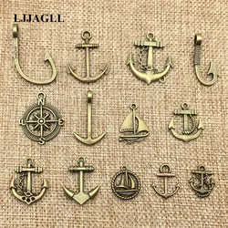 20pcs/lot Zinc Alloy Bronze Mix Vintage Sailing Boat Charm Anchor Charms Rudder Pendant Diy Jewelry Findings Making ACD018