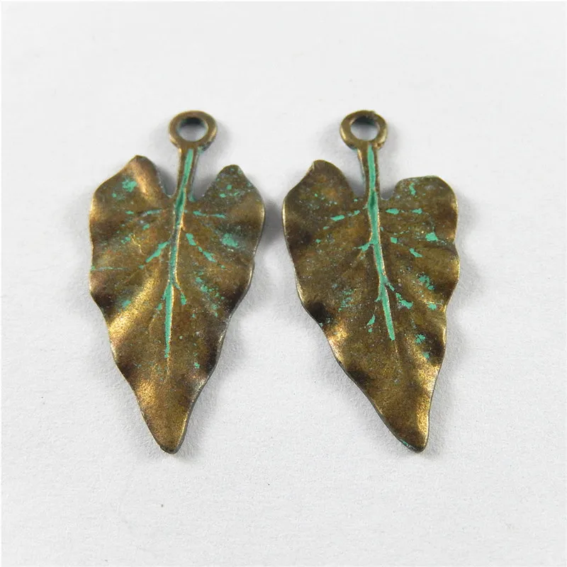 Julie Wang 20PCS Antique Bronze Charms  Green Heart Shape Leaves Suspension Pendants Jewelry Earring Necklace  Accessory