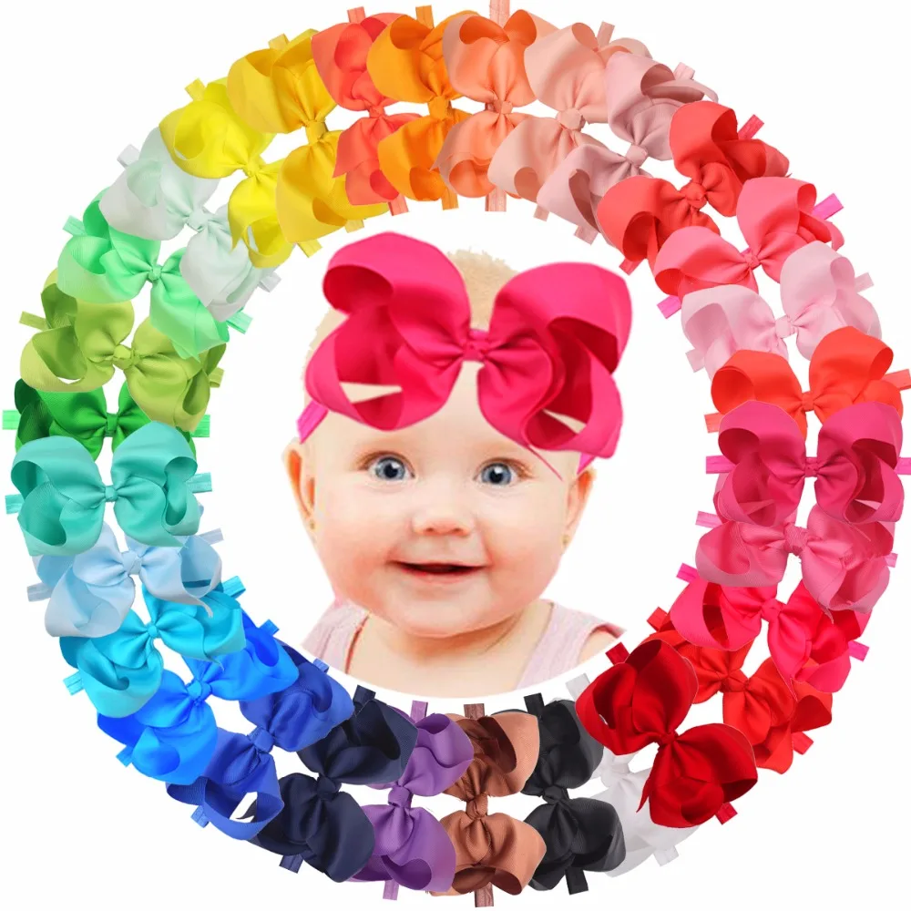 Bandeaux élastiques souples pour bébés filles, 30 couleurs, nœuds de cheveux, 6 pouces