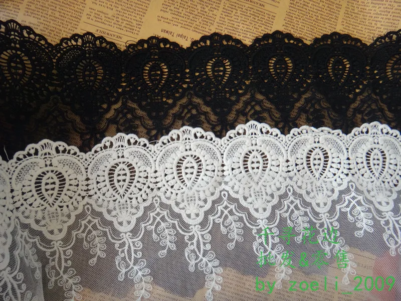 1 Yard Cotton Embroidery Lace Mesh Soft Tulle Flower Lace Trim White and black 21cm