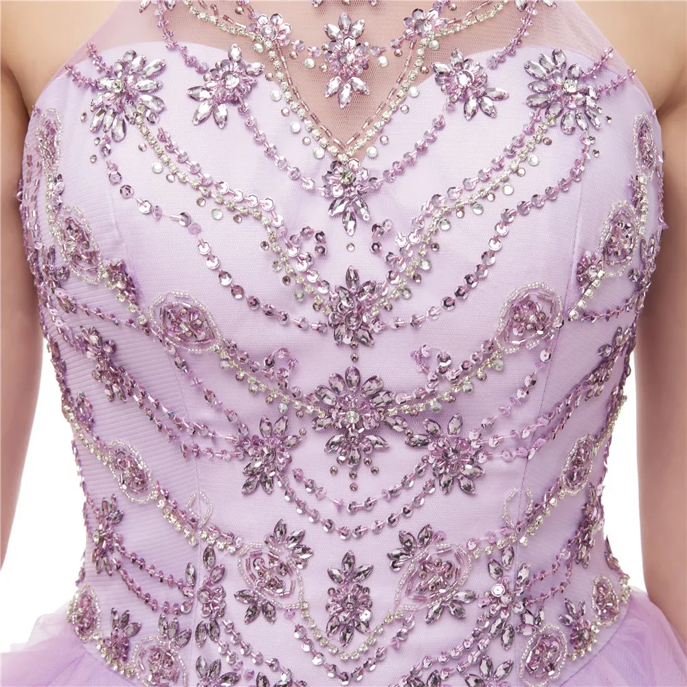 Vestidos de 15 años 2019 Sweet 15 suknie Lilac Quinceanera sukienki Halter Neck suknia sukienka na studniówkę spódnica z falbanami prawdziwe zdjęcia