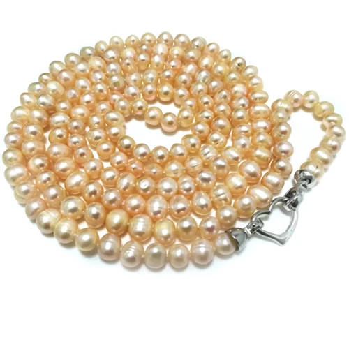 48 inches 7-8mm Long Chain Natural Pink Round Freshwater Pearl Necklace