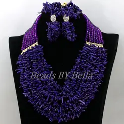 African Costume Jewelry Sets Purple Crystal Coral Nigerian Wedding Beads Jewelry Women Statement Necklace Free Shipping ABK390