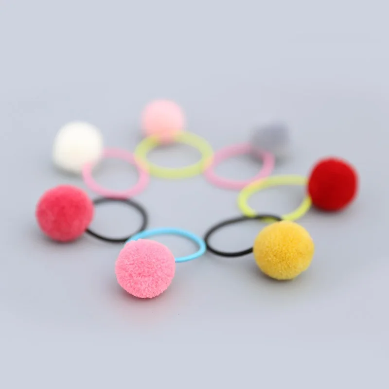 30pcs Fashion Cute Pom Pom Elastic Hair Bands Solid Color Balls Hair Ties Rubber Bands Princess Headwear Girls Hair Accessories