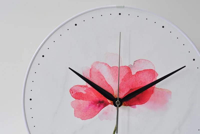 White Pink Flower 30cm Round MDF Wall Clock Mordern 12 Inches Single-sided Home Decor Quiet Quartz Hanging Marble Accents Clock