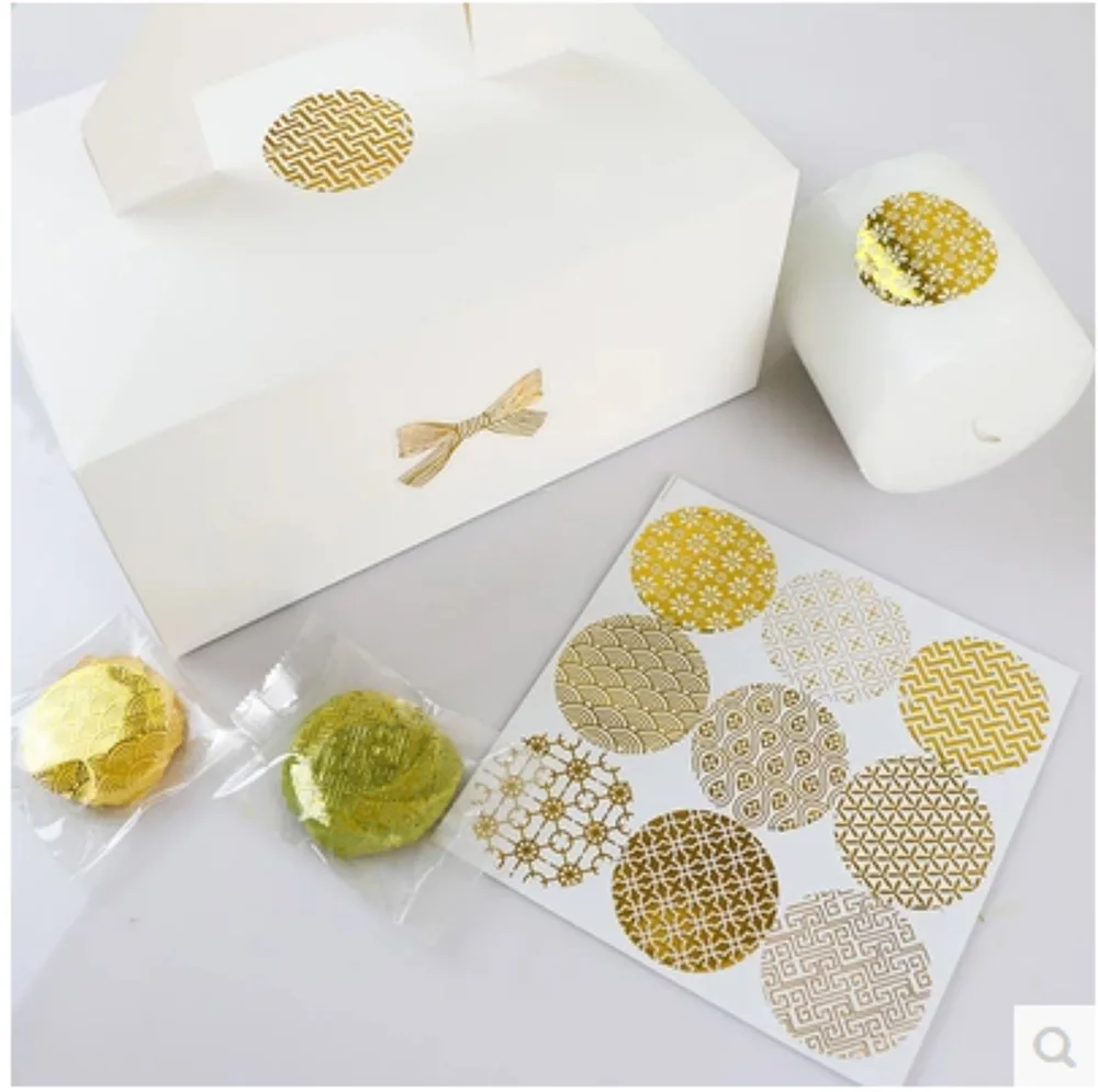 90pcs/lot 4cm Round Hot Foil Gold Seal Sticker Transparent Pattern Series DIY Multifunction Gift Label Baking Sticker