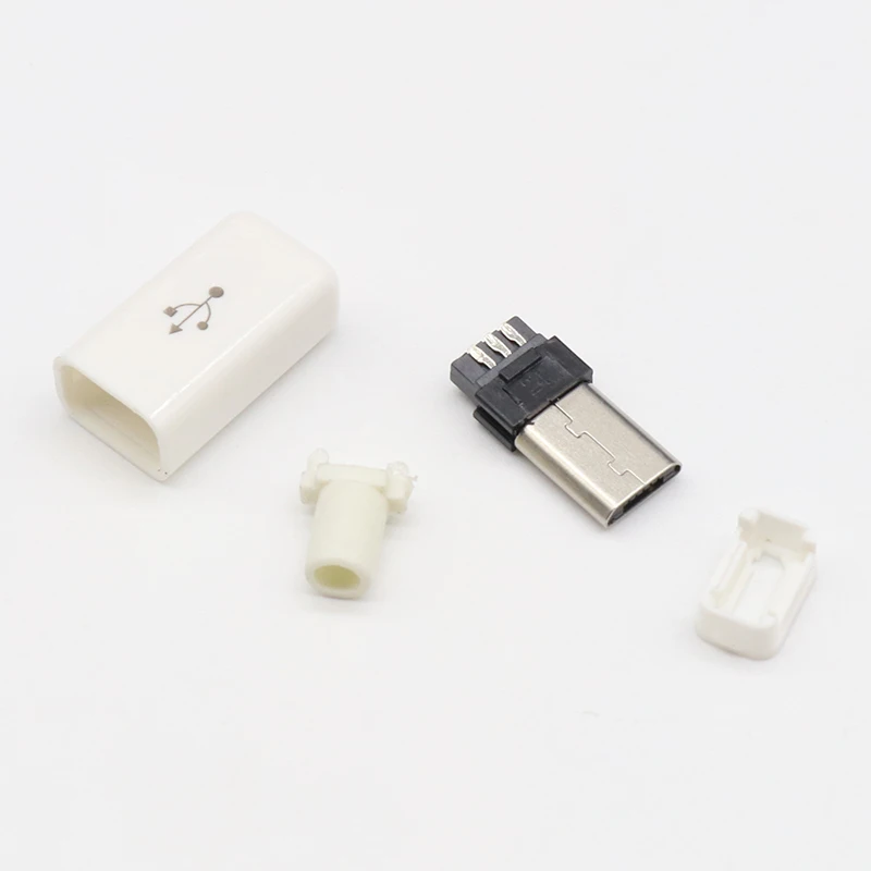 10pcs Micro USB 5PIN Welding Type Male Plug Connectors Charger 5P USB Tail Charging Socket 4 in 1 White Black