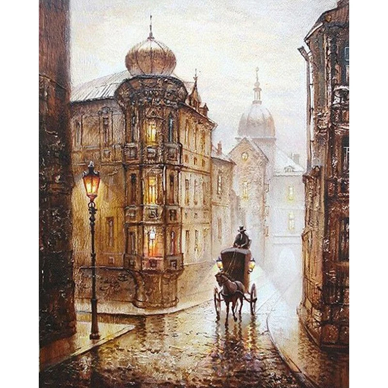 

Frameless City Street Europe DIY Painting By Numbers Kits Drawing Acrylic Picture Hand Painted Oil Painting Home Wall Art Decor