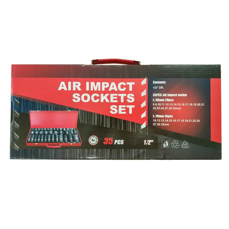 35PC Air Impact Presa Profondo 6 Punto Assale Dado Presa 8-32 millimetri CRV Breve e Lungo Tipo