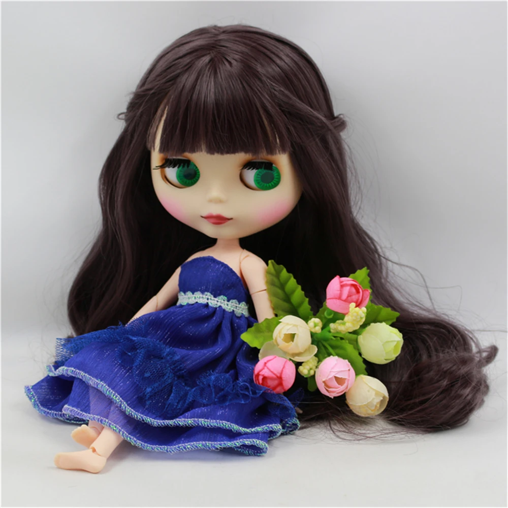 ICY DBS Blyth Doll  White Skin Deep Purple Long Wavy Hair With Bangs Matte Face Joint Body bjd DIY girl toy gift No.300BL9219