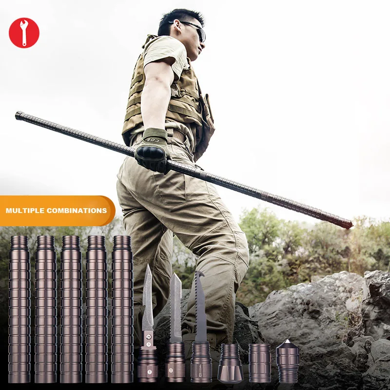 Palo de autodefensa para exteriores, herramienta de supervivencia de emergencia, bastón táctico de Trekking, multiherramienta para campamento,