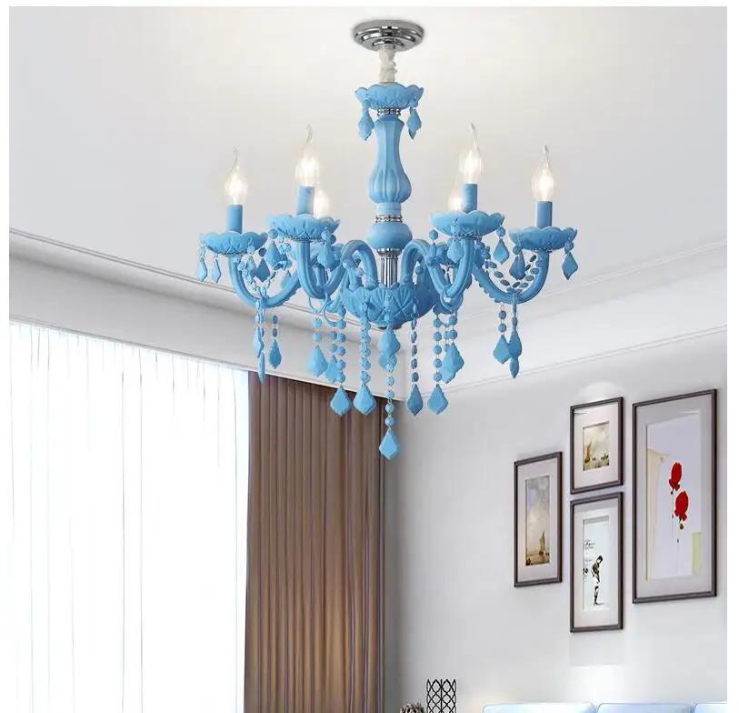 Modern Blue Chandelier Macaron E14 Pendant Children Bedroom Lamp Creative Fantasy Luminaire Stained Glass Lustre