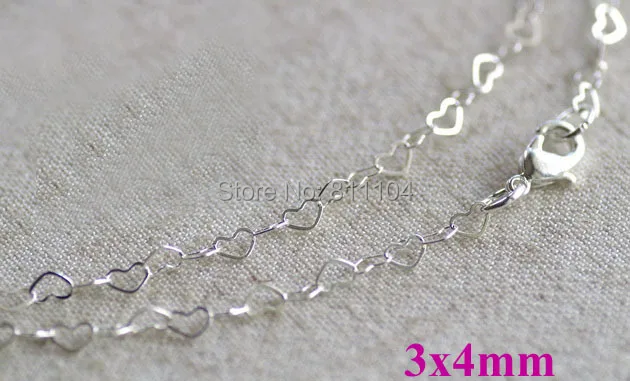 

3x4mm New Silver Plated Brass Love Heart Beads Link Chains Lobster Clasp Necklace 16" 18" 20" 22" 24" DIY Findings Wholesale