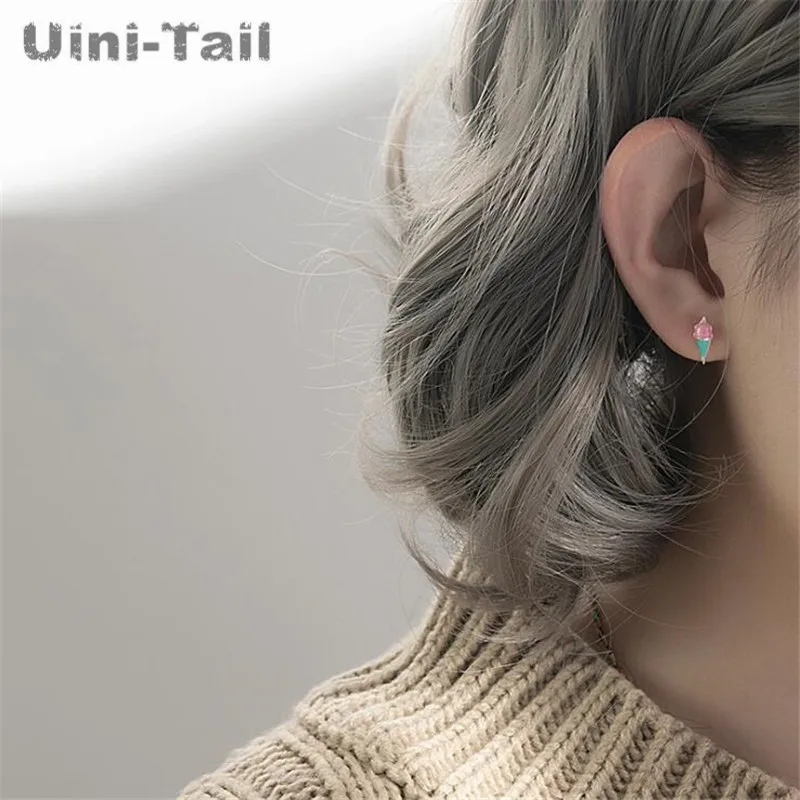 Uini-Tail hot new 925 Tibetan silver Korean version of the small asymmetric cake ice cream stud earrings fashion cute earrings