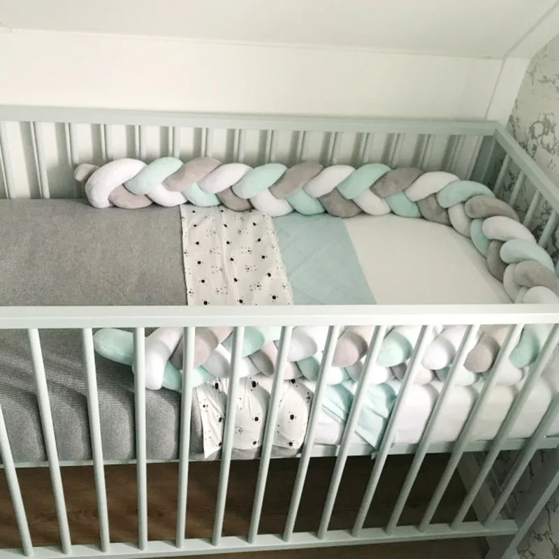 1M-3M Knot Crib Baby Handmade Customized Baby Bed Bumper 3 Ply Sides Newborn Bed Bumper Long Knotted Braid Pillow Room Decor