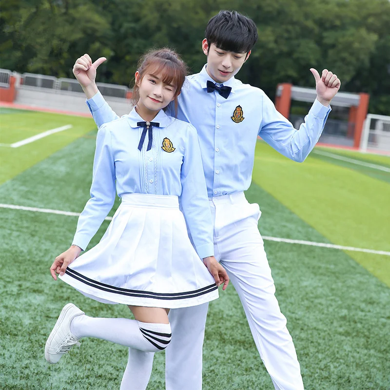 Korean school uniforms white Shirt + Skirt For Student Girls Shirt + Pants Korean College Students boys cosplay costume