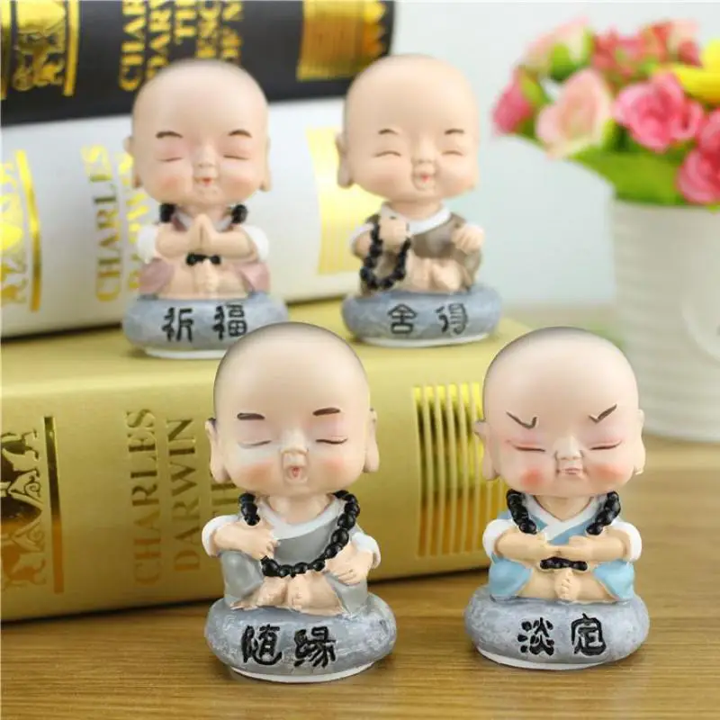 1pcs Kawaii Shaking Head Monk Figurine Crafts Fun Expression Resin Buddha Souvenir Dolls Accessories Craft Supplie Shome Decor