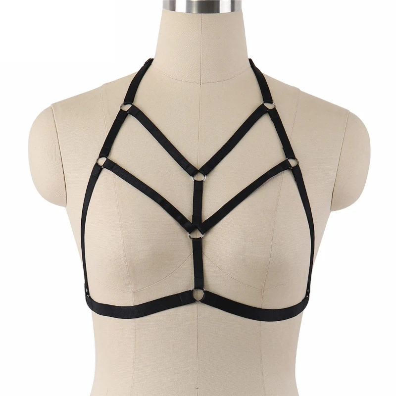 

Elastic Bondage Harness Bra Fetish Wear Body Harness Cage Bra Adjustable Open Chest Neck Around Crop Top Harness Underwear O0251