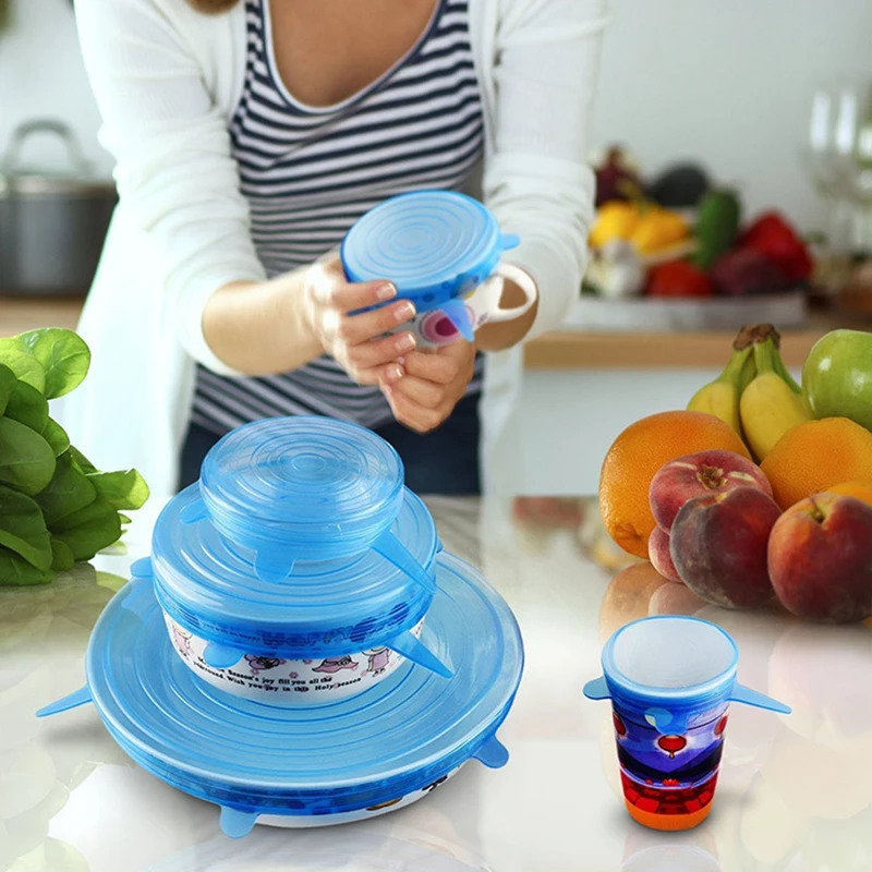 6pcs/set Reusable silicon stretch lids universal lid Silicone food wrap bowl pot lid silicone cover pan cooking Kitchen Stoppers