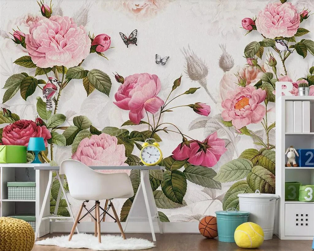 

Beibehang Custom wallpaper European-style hand-painted floral vintage 3d wallpaper living room TV background 3d papel de parede