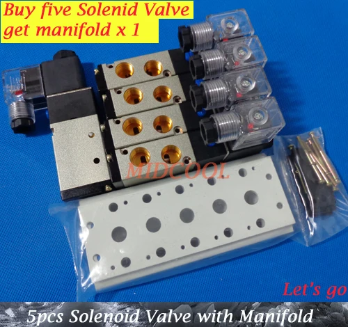 Free Shipping and Buy five, get one manifold 4V210-08,AC220V Boutique Solenoid Valve,5 way 2 position