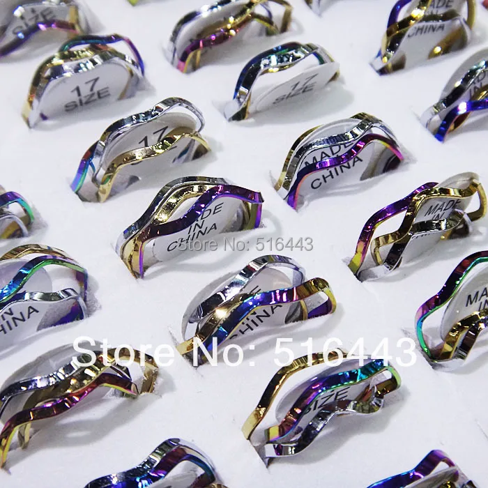 

Freeshipping Hot Sale 50Sets Stainless steel Fashion Rainbow Colorful 3 in 1 Women Mens Waves Rings&Joiint Rings Wholesale A467