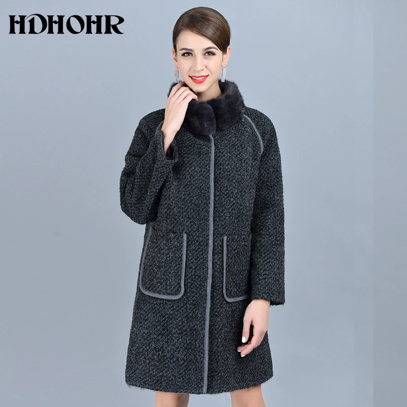 HDHOHR 2024 High Quality Knitted Mink Fur Coats Fashion Natural Mink Jacket Double Side Wear Winter Female Warm Genuine Fur Coat