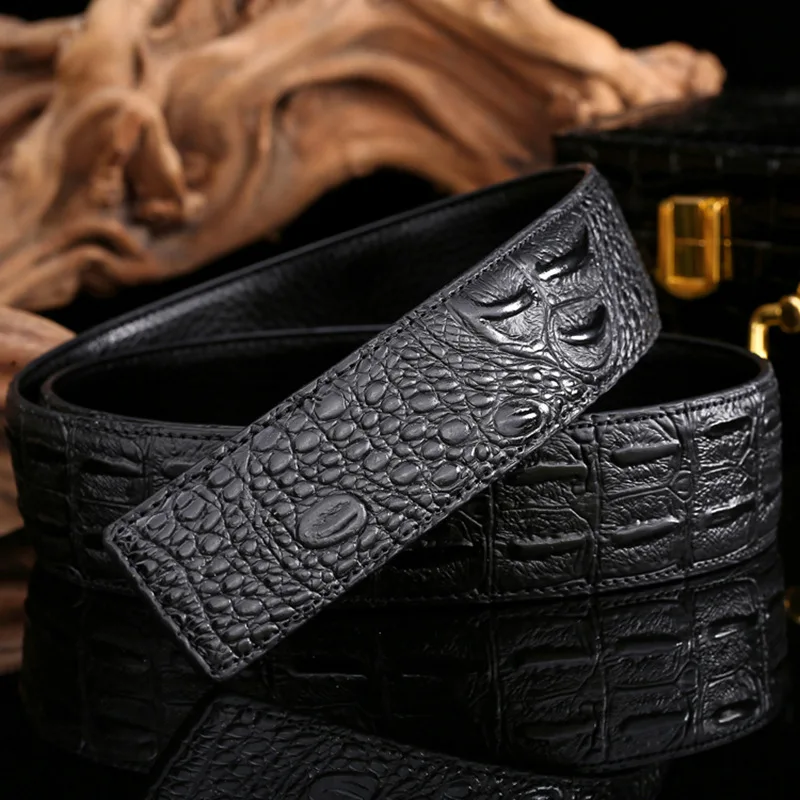 

Classic belt 3.8CM wide crocodile pattern belt smooth buckle belt headless belt belt