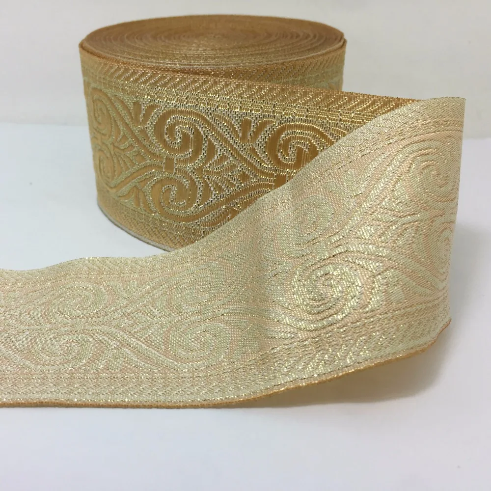 ZERZEEMOOY wide 49MM 10yard/lot Polyester Woven Jacquard Ribbon light gold Geometric pattern for curtain and clothing accessory