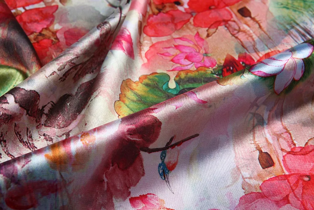 170x75cm Advanced big silk printed fabrics silk crepe de chine fabric summer female models HF02