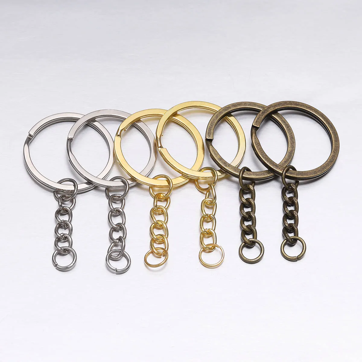 10 pcs 30mm Polished Gold Long Round Split Keyrings Keychain with Short Chain Key Rings Supplies For DIY Jewelry Making