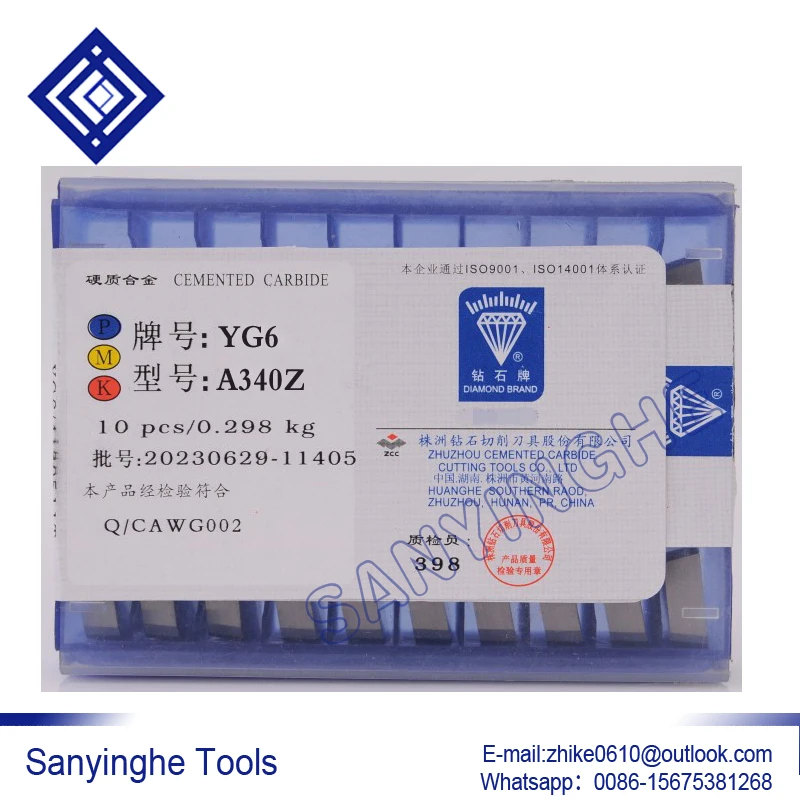 

10pcs/lots A340Z YG6 / YG8 / YW1 / YW2 / YT5 / YT14 / YT15 Carbide Welding Inserts Brazed Insert