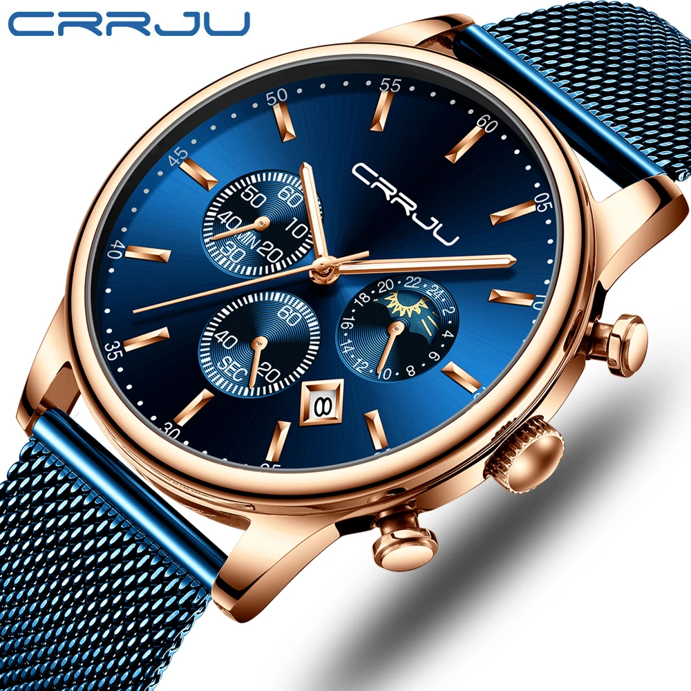 CRRJU Uomini Della Vigilanza Reloj Hombre 2019 Mens Orologi Top Brand di Lusso Della Vigilanza Del Quarzo Quadrante Grande Sport Impermeabile