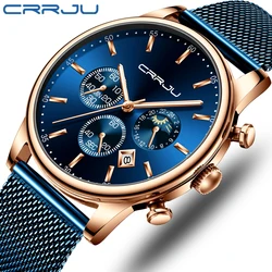 Watch Men Relogio Masculino CRRJU New Fashion Mens Watches with Stainless Steel Top Brand Luxury Sports Chronograph Quartz Watch