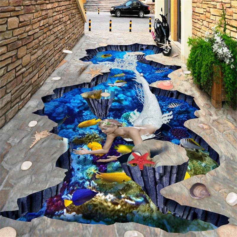 

beibehang floor painting to paste the mermaid underwater world outdoor 3D three-dimensional thick wear-resistant floor