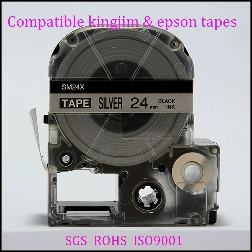 Free shipping 3 pcs/lot compatible KINGJIM/ black on matte silver SM24XC 24mm*8M Label Tape Cartridge