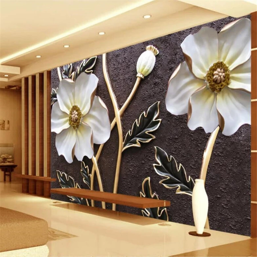 wellyu Custom Photo Wallpaper 3D murals Relief Atmosphere Big Flower Living Room Bedroom Background wall paper papel de parede