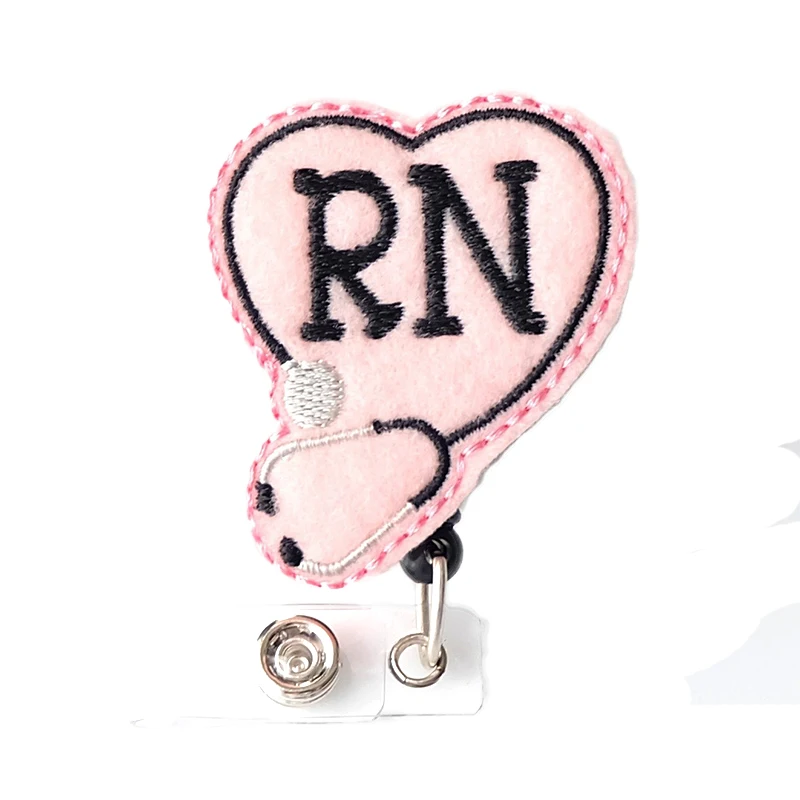 

20pcs/lot Heart Pink RN Stethoscope Medical Retractable Reel For Hospital/IDName Badge Holder