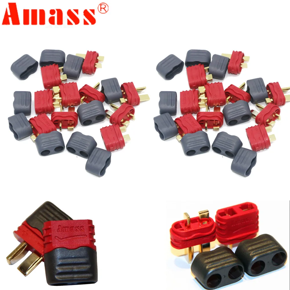 

500pcs Amass Female Male Connectors T Plug Deans 2 Pin Bullet Sheath Housing Plastic T-Plug For Lipo Battery RC Parts (250 pair)