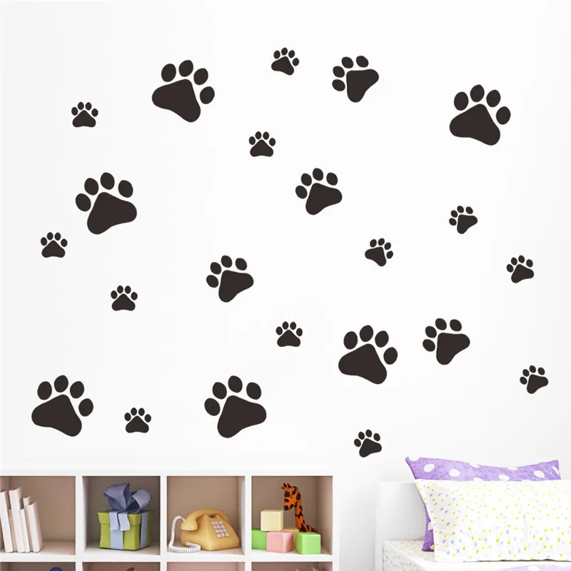 Cão dos desenhos animados gato andando pata impressão adesivos de parede para crianças quartos decalque decoração do quarto do animal de estimação